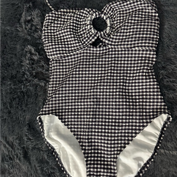 Kate Spade Black and White Gingham Bandeau one piece bathing suit - Picture 1 of 3